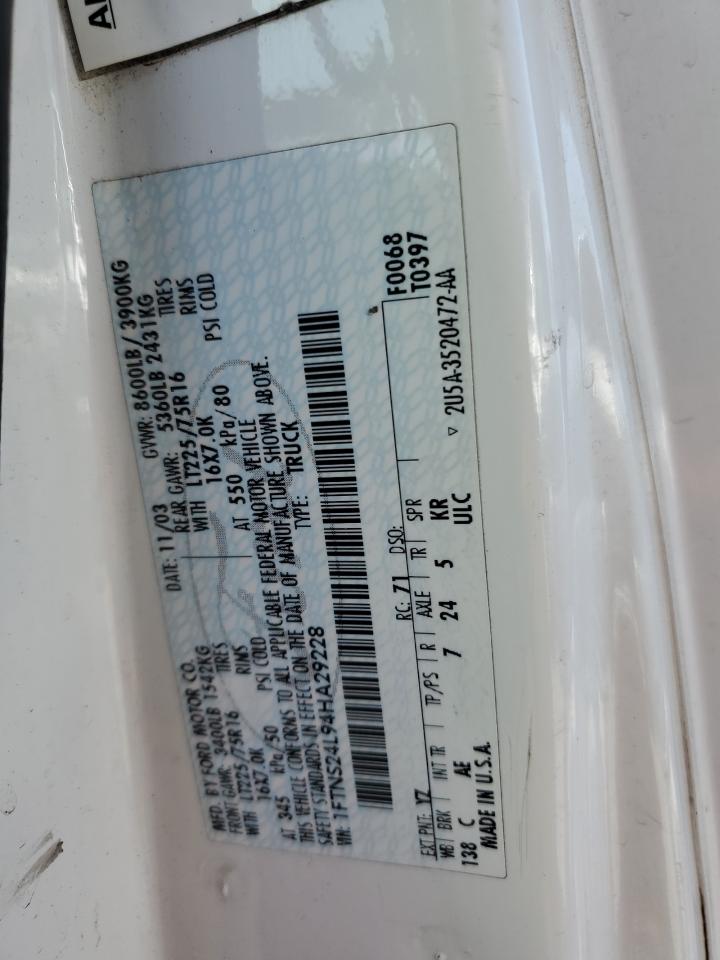 2004 Ford Econoline E250 Van VIN: 1FTNS24L94HA29228 Lot: 89930385