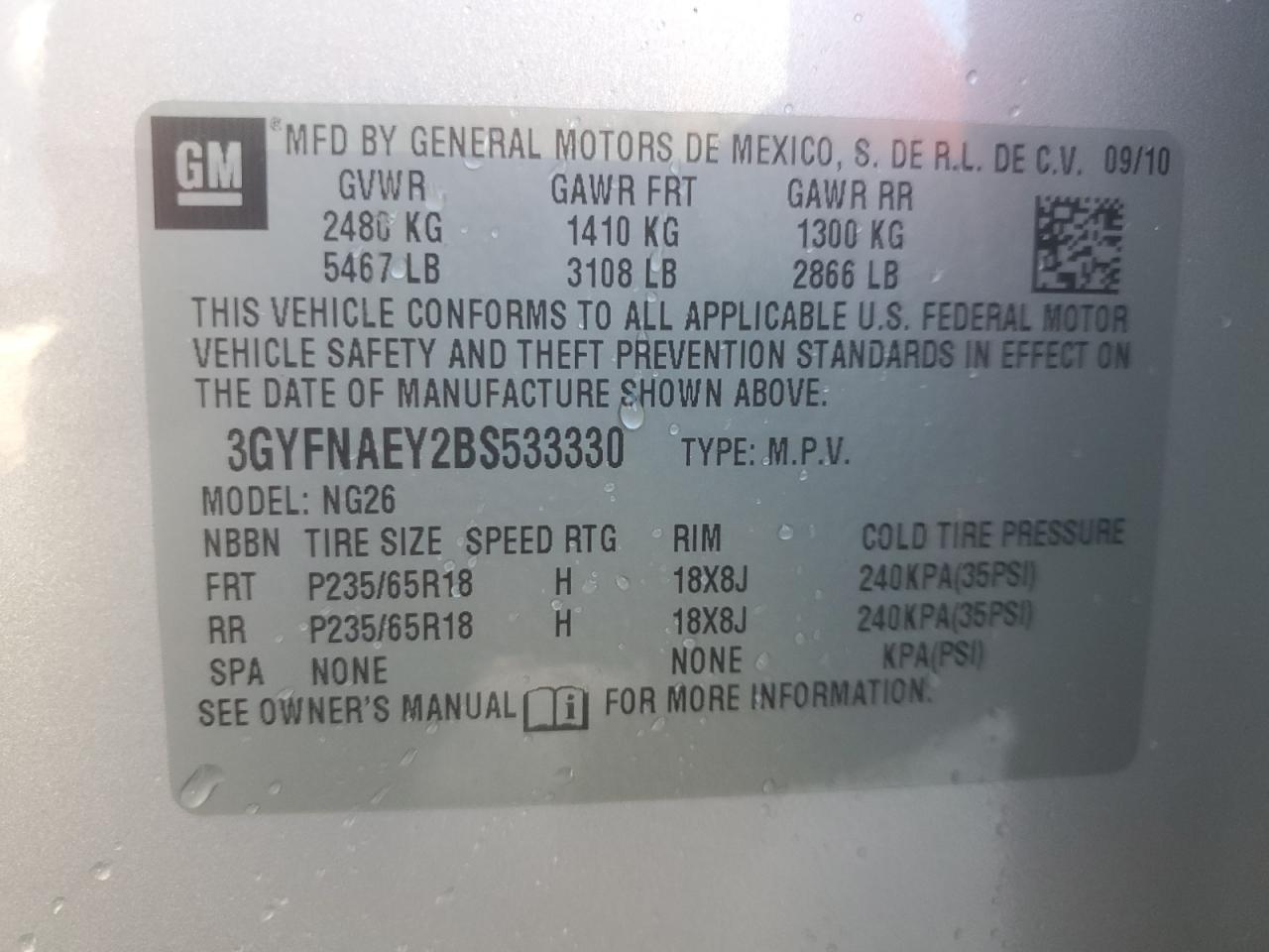 2011 Cadillac Srx Luxury Collection VIN: 3GYFNAEY2BS533330 Lot: 90874675