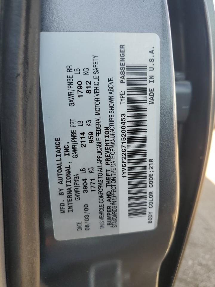 2001 Mazda 626 Es VIN: 1YVGF22C715200453 Lot: 84706015