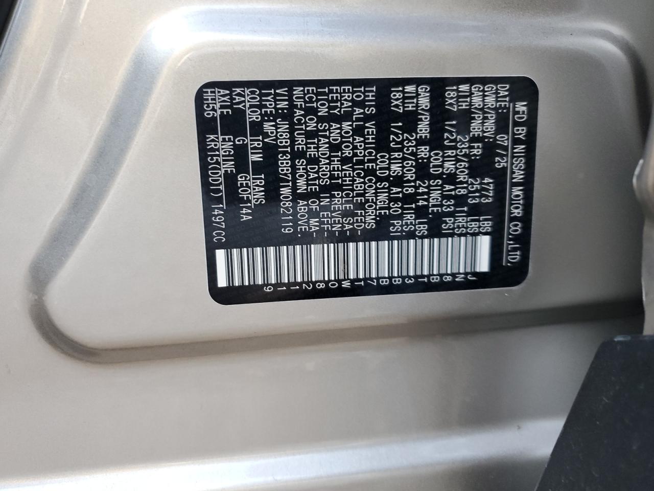 2026 Nissan Rogue Sv VIN: JN8BT3BB7TW082119 Lot: 82387305