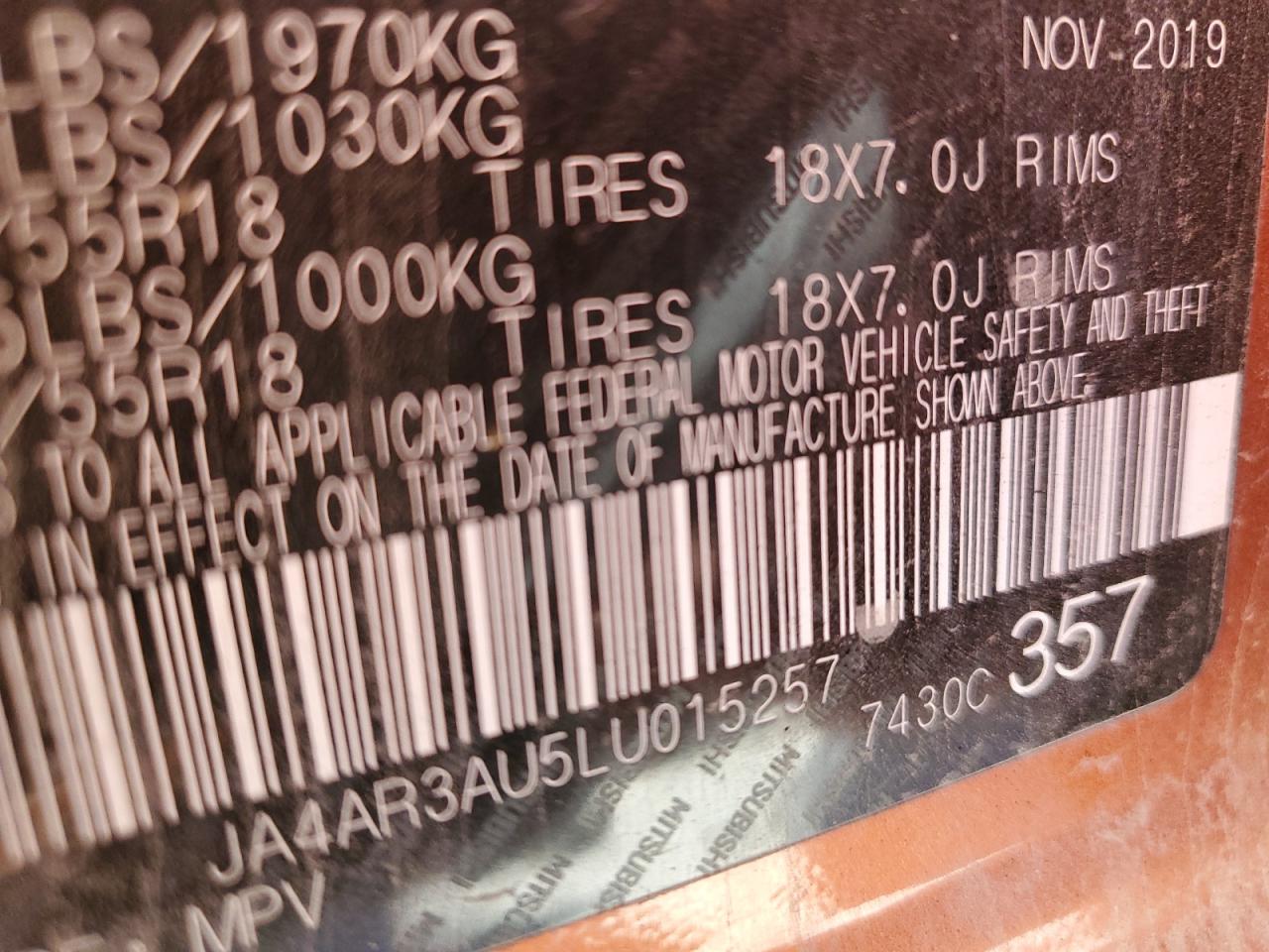 2020 Mitsubishi Outlander Sport Es VIN: JA4AR3AU5LU015257 Lot: 85651895