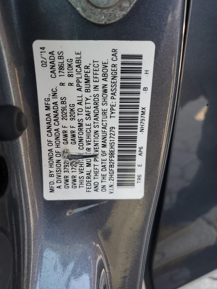 2014 Honda Civic Exl VIN: 2HGFB2F98EH517279 Lot: 86251335