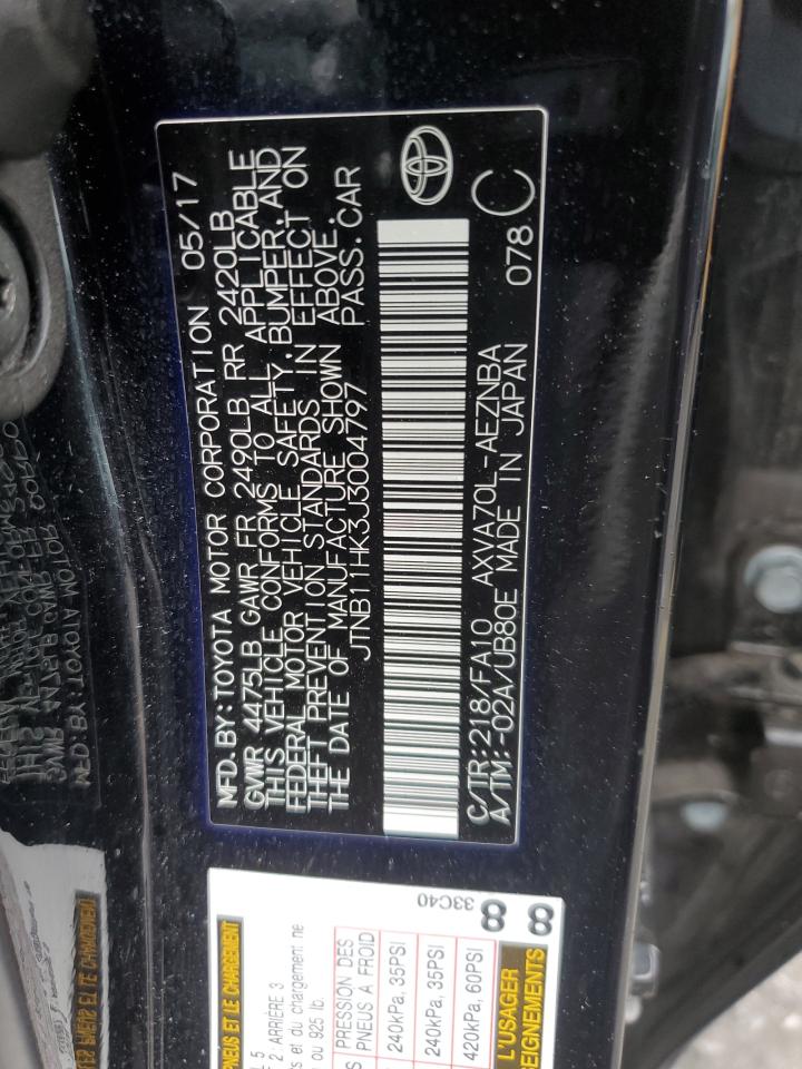 2018 Toyota Camry L VIN: JTNB11HK3J3004797 Lot: 86634815