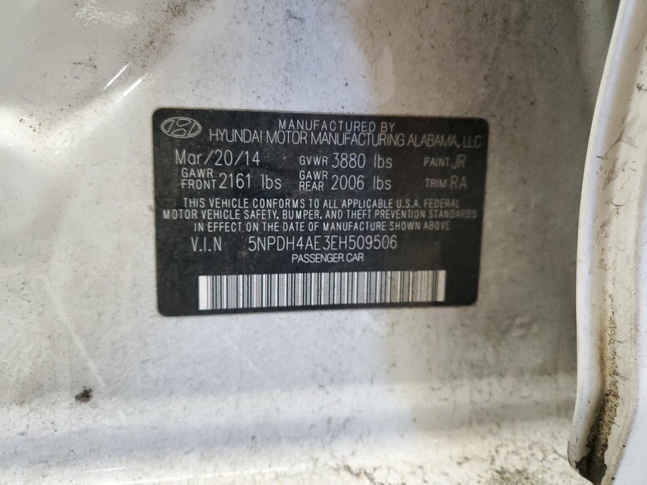 2014 Hyundai Elantra Se VIN: 5NPDH4AE3EH509506 Lot: 89796245