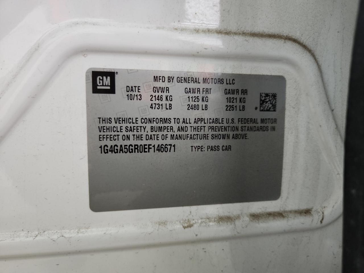 2014 Buick Lacrosse VIN: 1G4GA5GR0EF146671 Lot: 83989145