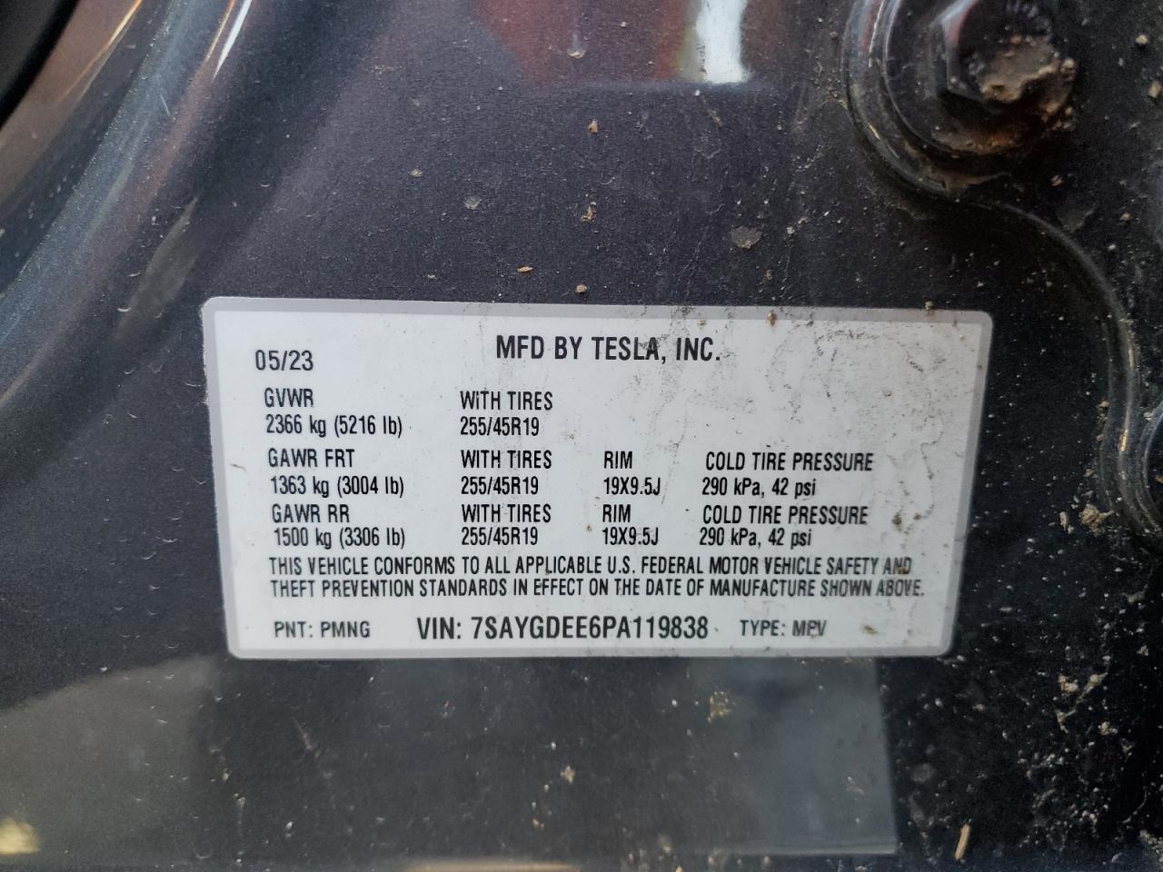 2023 Tesla Model Y VIN: 7SAYGDEE6PA119838 Lot: 89491815