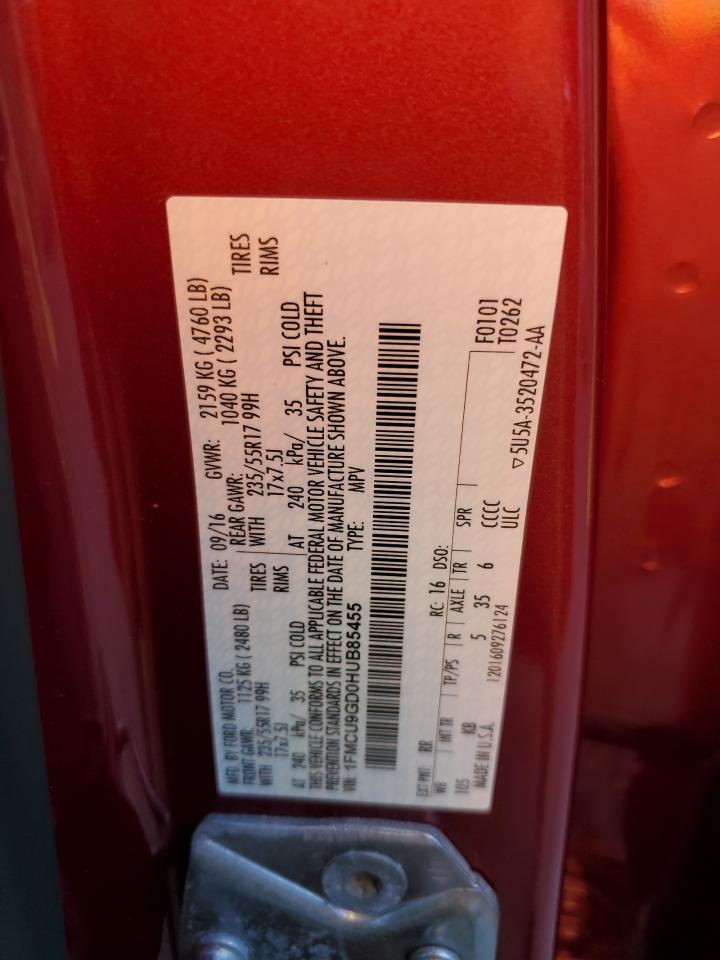 2017 Ford Escape Se VIN: 1FMCU9GD0HUB85455 Lot: 84884945