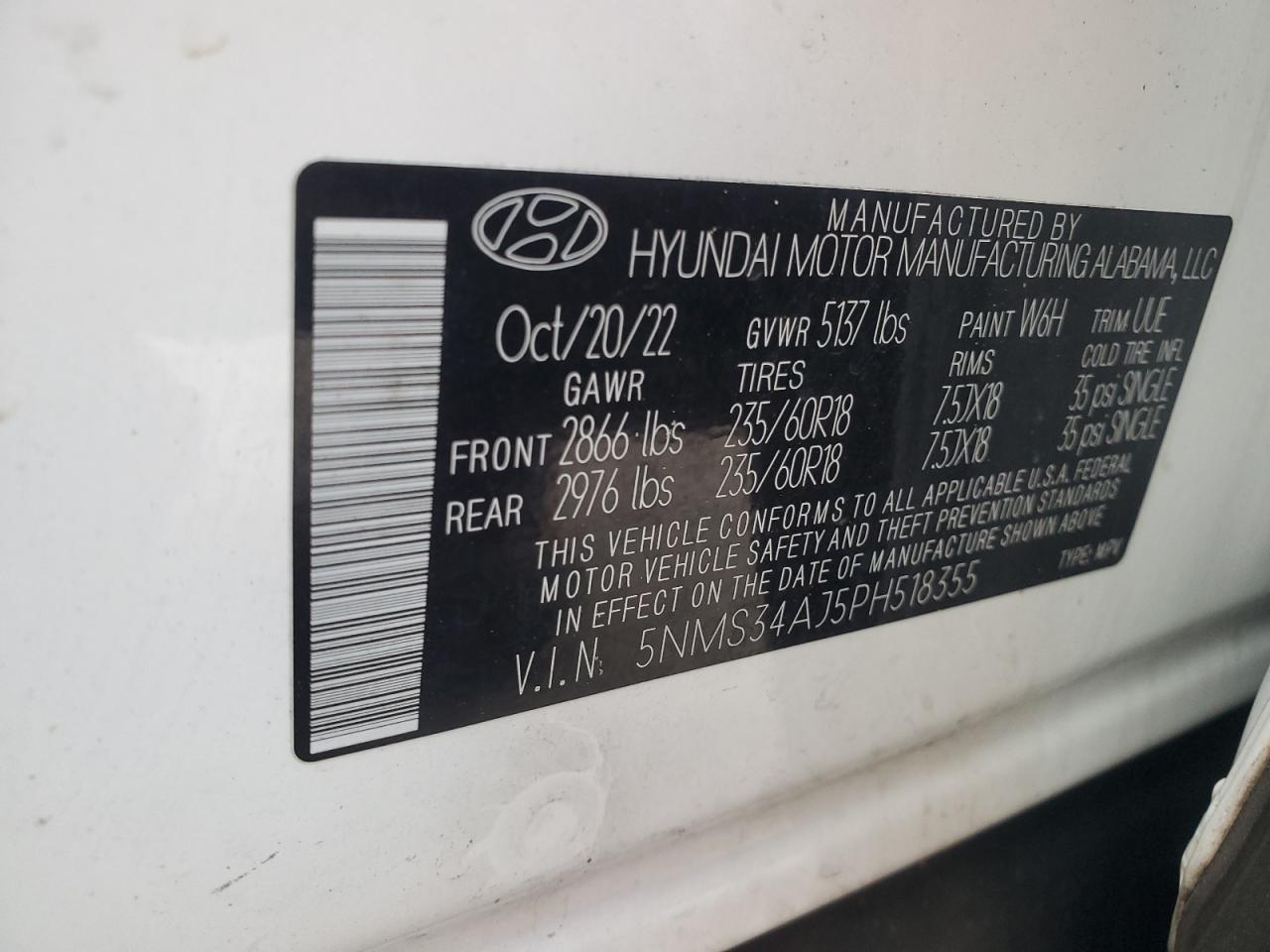 2023 Hyundai Santa Fe Sel Premium VIN: 5NMS34AJ5PH518355 Lot: 85917465