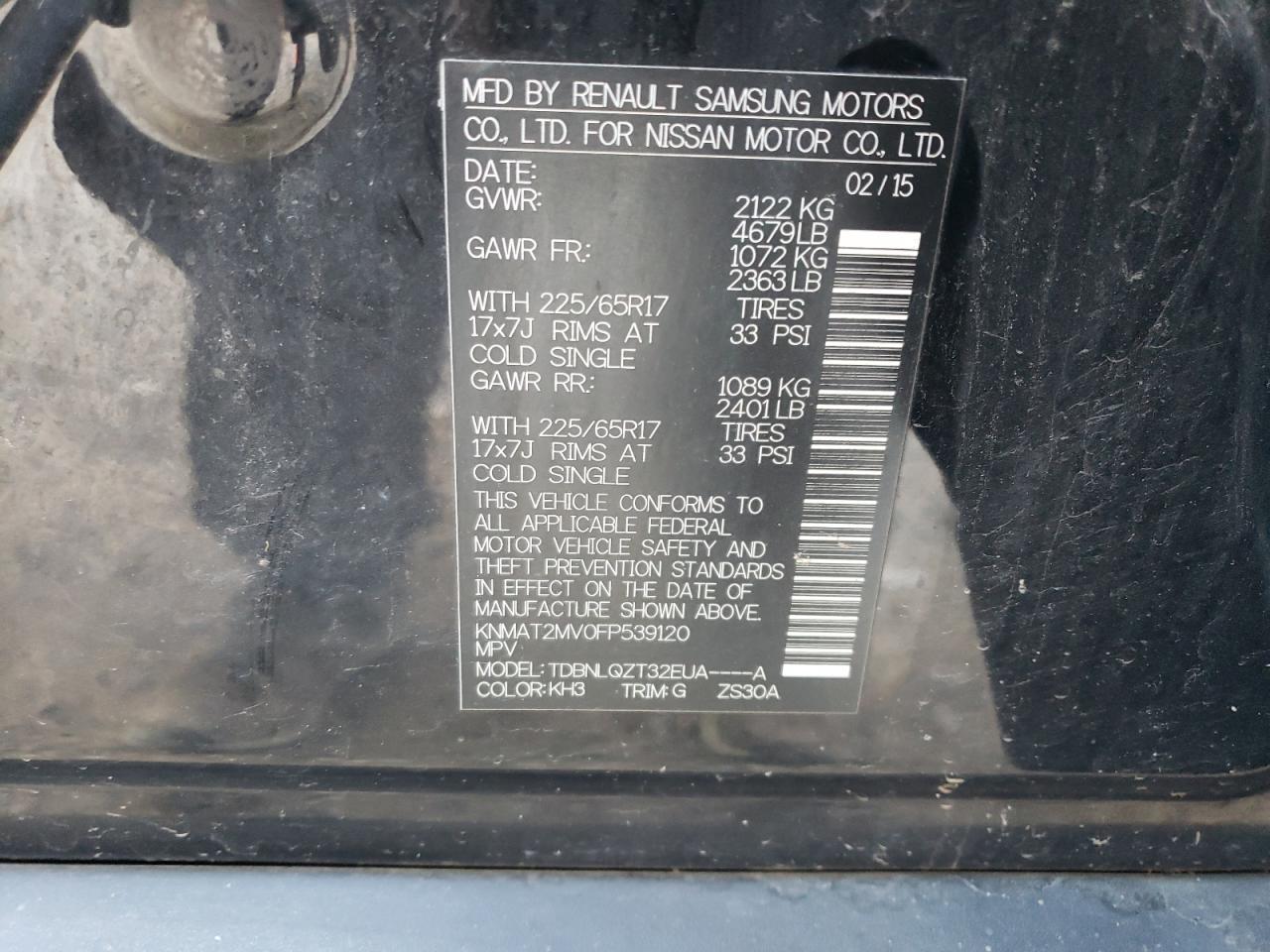 2015 Nissan Rogue S VIN: KNMAT2MV0FP539120 Lot: 85490055