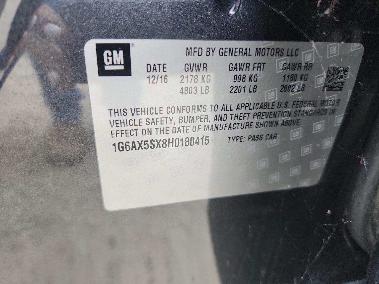 2017 Cadillac Cts Luxury VIN: 1G6AX5SX8H0180415 Lot: 85126845