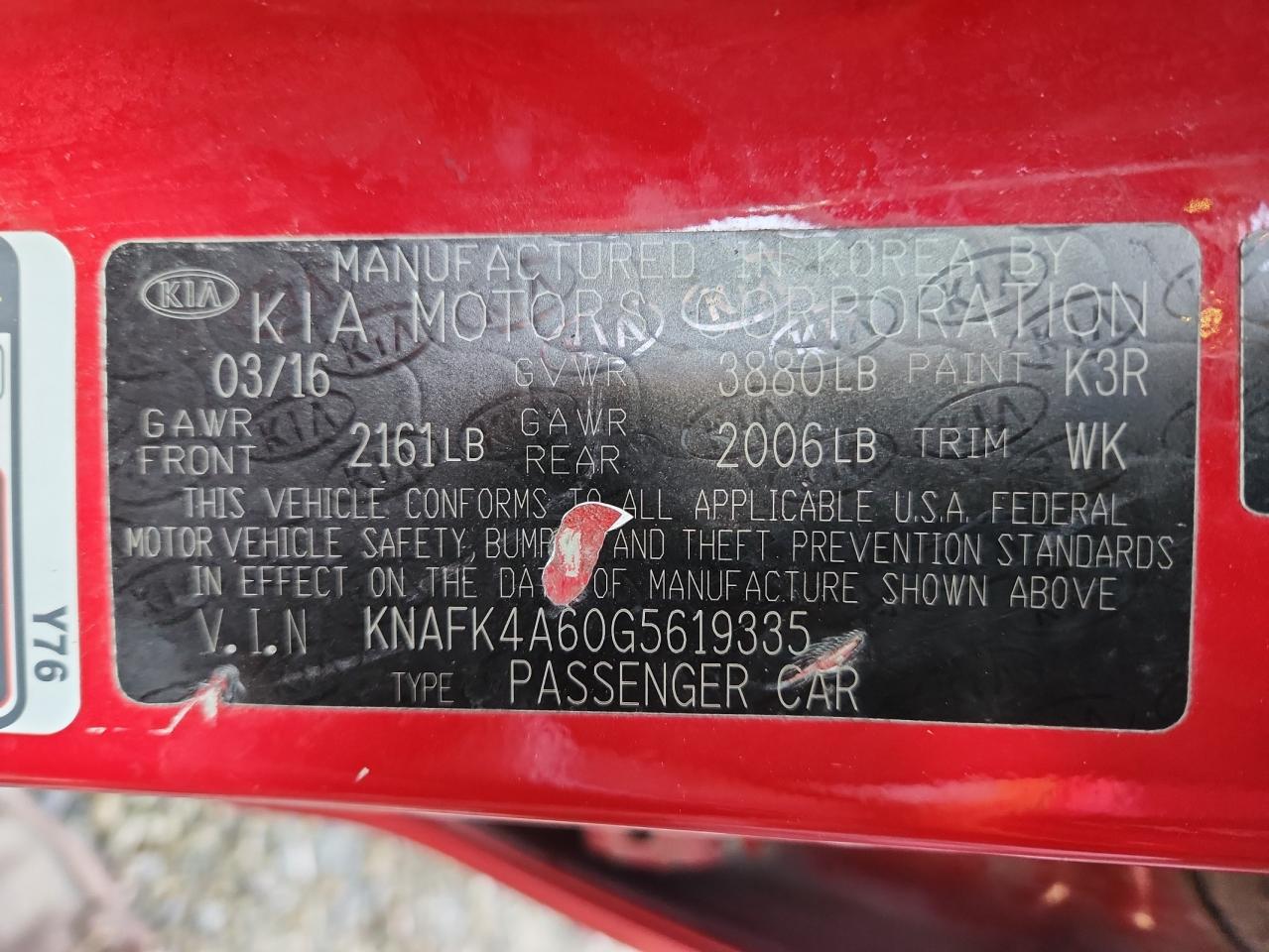 2016 Kia Forte Lx VIN: KNAFK4A60G5619335 Lot: 85510405