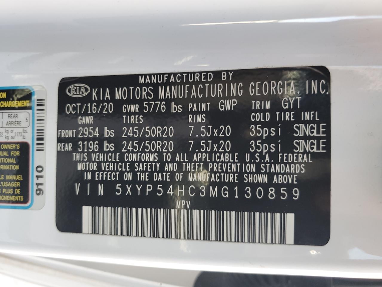 2021 Kia Telluride Sx VIN: 5XYP54HC3MG130859 Lot: 85120595