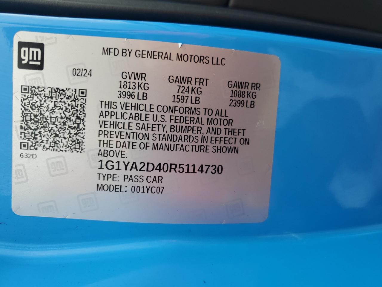 2024 Chevrolet Corvette Stingray 1Lt VIN: 1G1YA2D40R5114730 Lot: 86495425