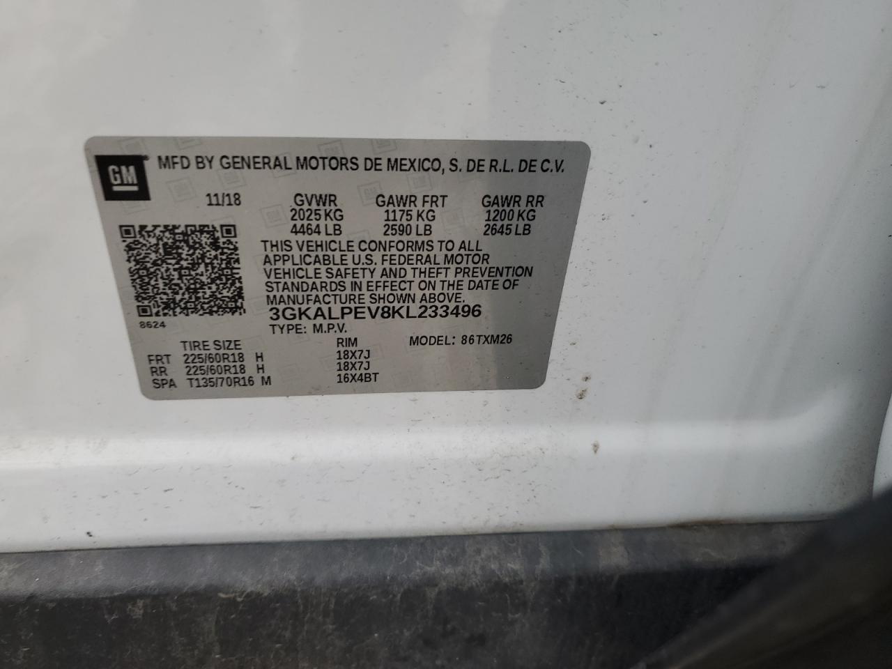 2019 GMC Terrain Slt VIN: 3GKALPEV8KL233496 Lot: 82590575