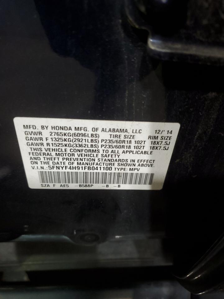 2015 Honda Pilot Touring VIN: 5FNYF4H91FB041100 Lot: 81981475