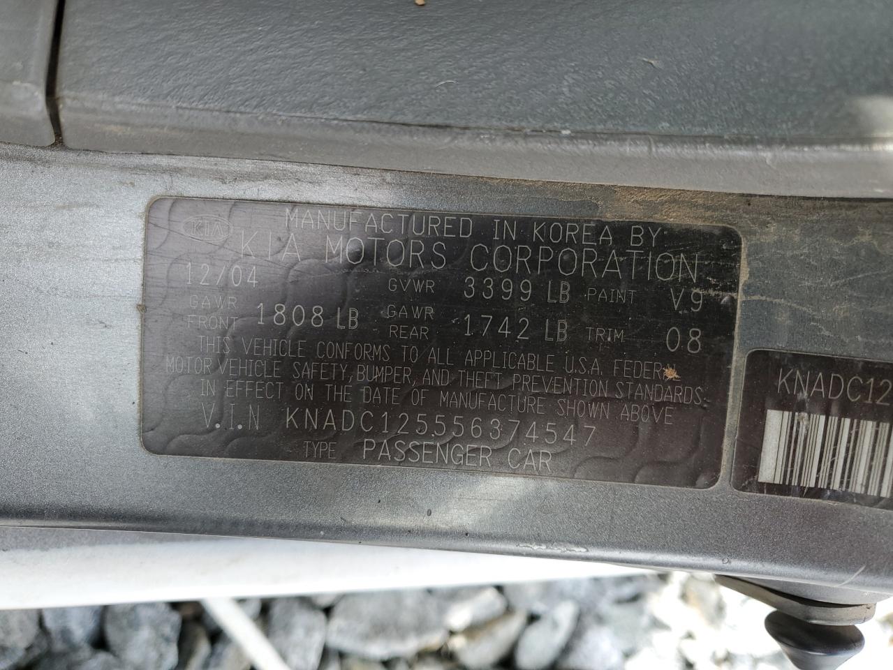 2005 Kia Rio VIN: KNADC125556374547 Lot: 82685345