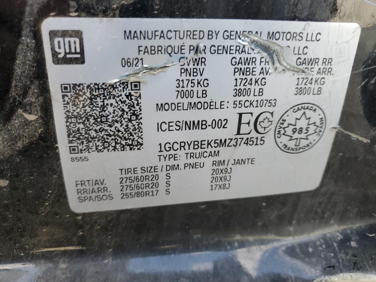 2021 Chevrolet Silverado K1500 Custom VIN: 1GCRYBEK5MZ374515 Lot: 84829115
