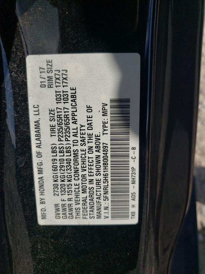 2017 Honda Odyssey Exl VIN: 5FNRL5H61HB004897 Lot: 82296075