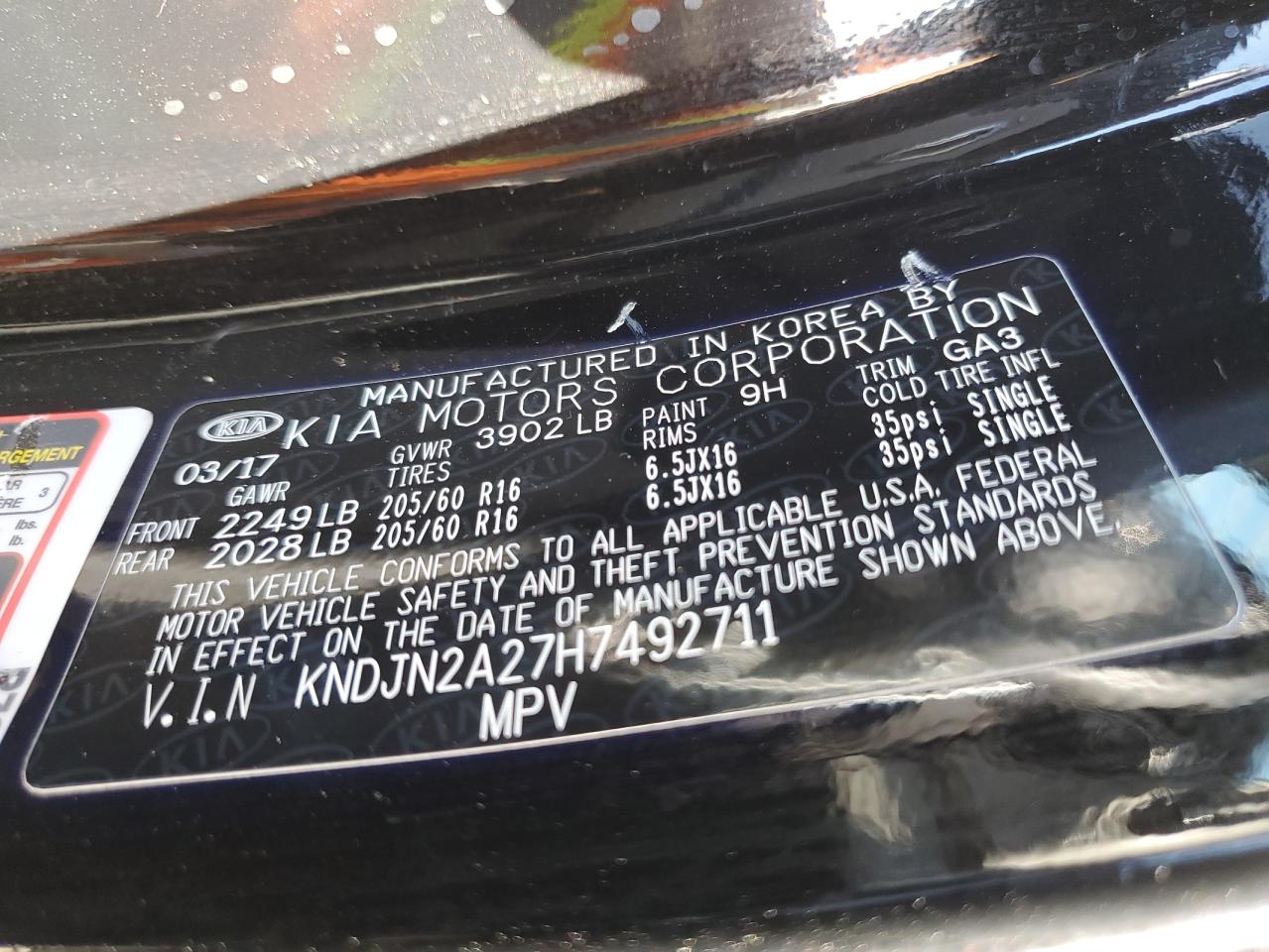 2017 Kia Soul VIN: KNDJN2A27H7492711 Lot: 82292145
