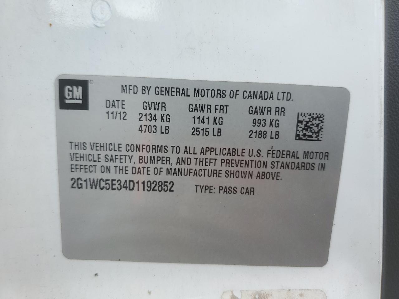 2013 Chevrolet Impala Ltz VIN: 2G1WC5E34D1192852 Lot: 85689345