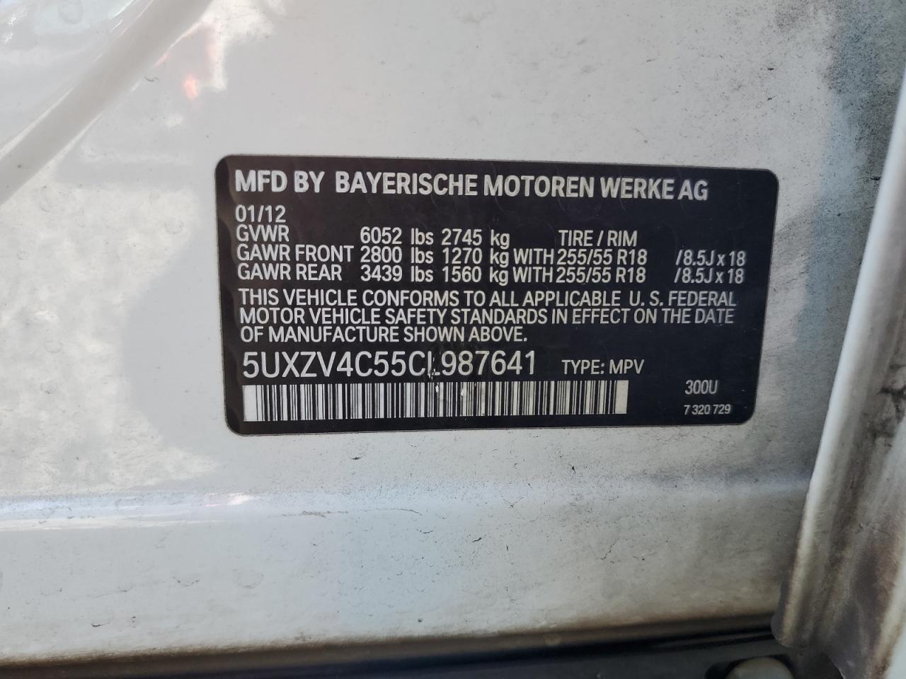 2012 BMW X5 xDrive35I VIN: 5UXZV4C55CL987641 Lot: 90884685