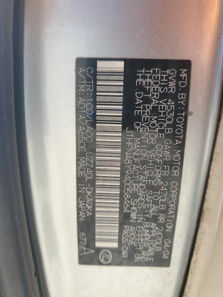 2004 Lexus Sc 430 VIN: JTHFN48Y940058464 Lot: 82668655