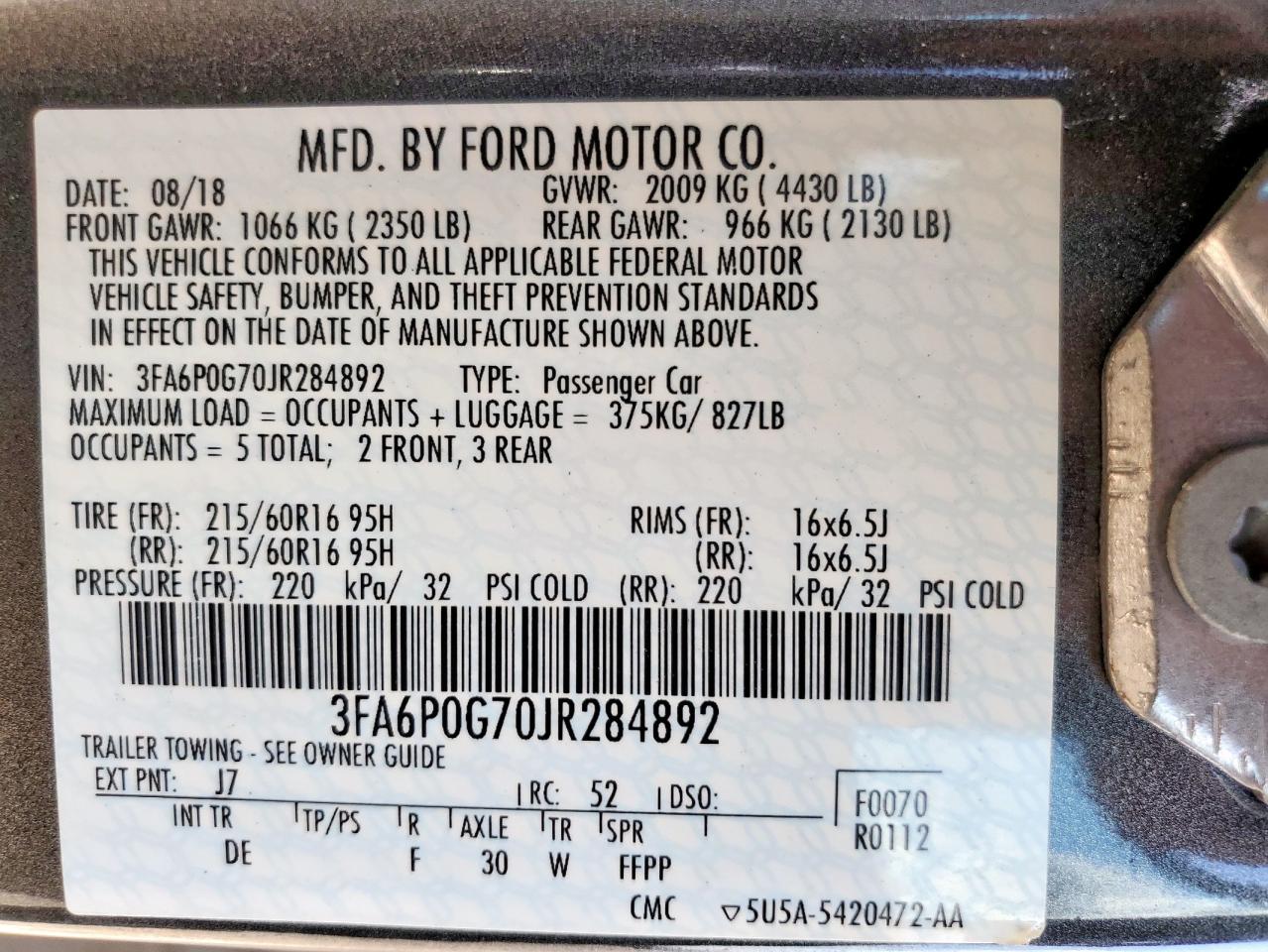 2018 Ford Fusion S VIN: 3FA6P0G70JR284892 Lot: 85107335