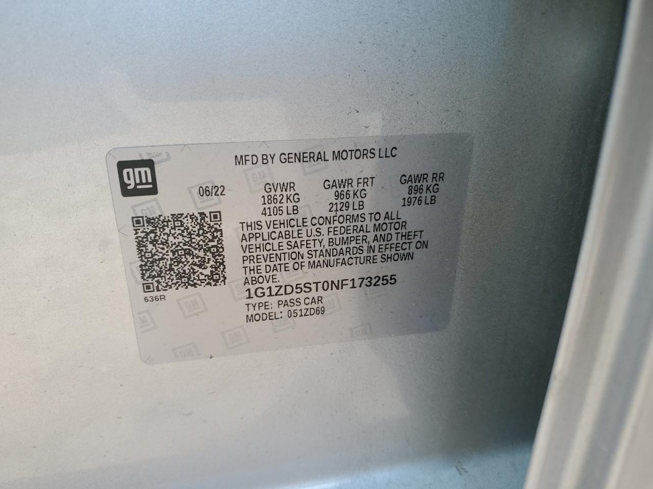 2022 Chevrolet Malibu Lt VIN: 1G1ZD5ST0NF173255 Lot: 82294965