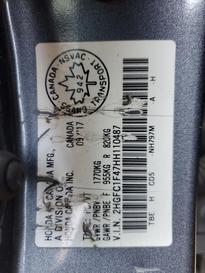 2017 Honda Civic Ex VIN: 2HGFC1F47HH110487 Lot: 71671645