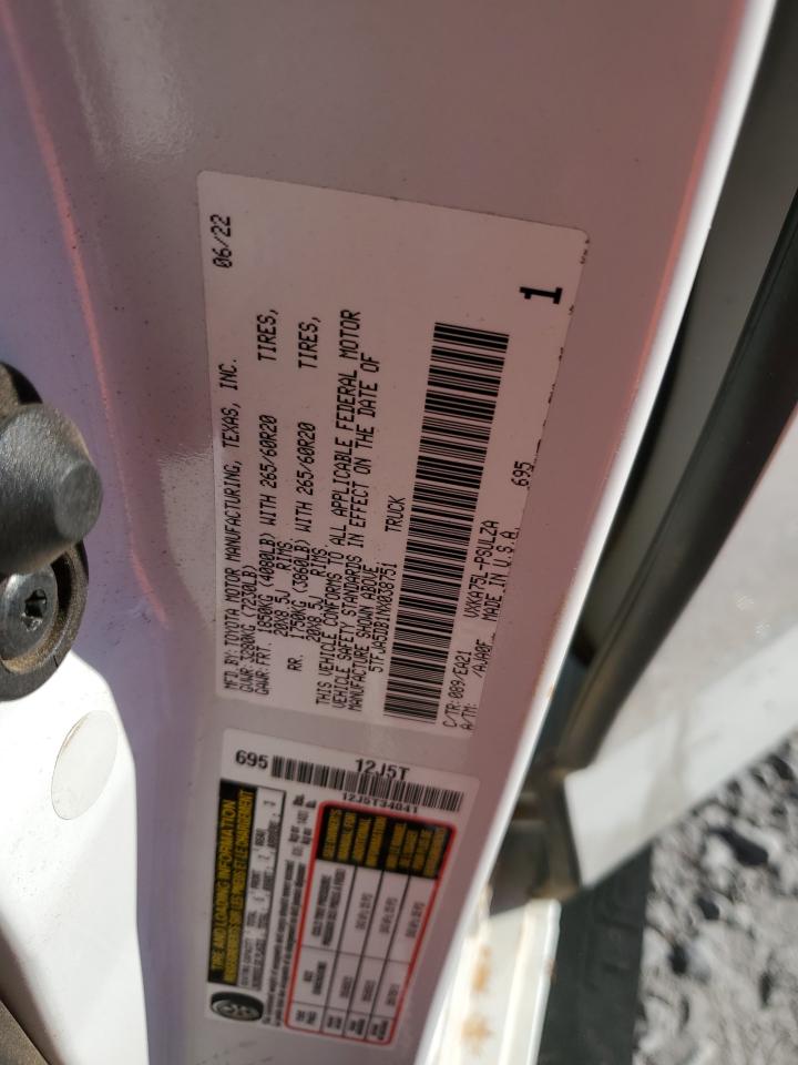 2022 Toyota Tundra Crewmax Limited VIN: 5TFJA5DB1NX038751 Lot: 86632575