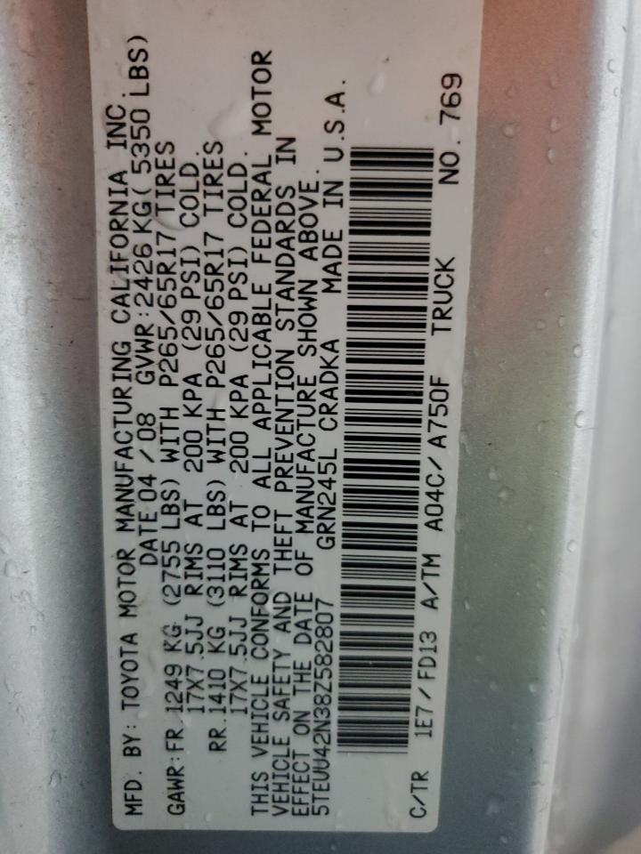 2008 Toyota Tacoma Access Cab VIN: 5TEUU42N38Z582807 Lot: 90429845