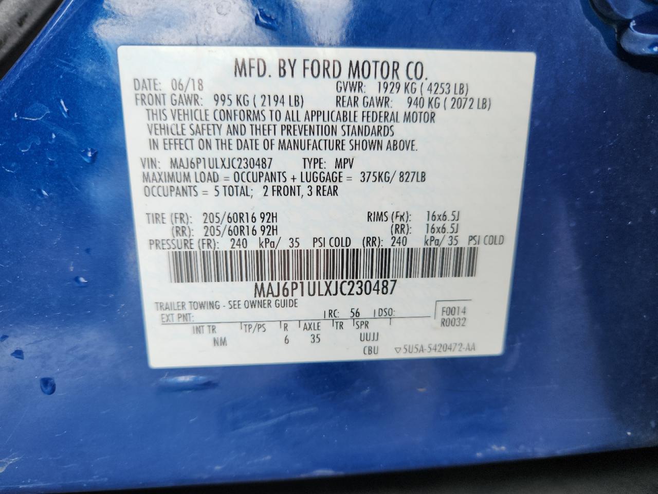 2018 Ford Ecosport Se VIN: MAJ6P1ULXJC230487 Lot: 85517265