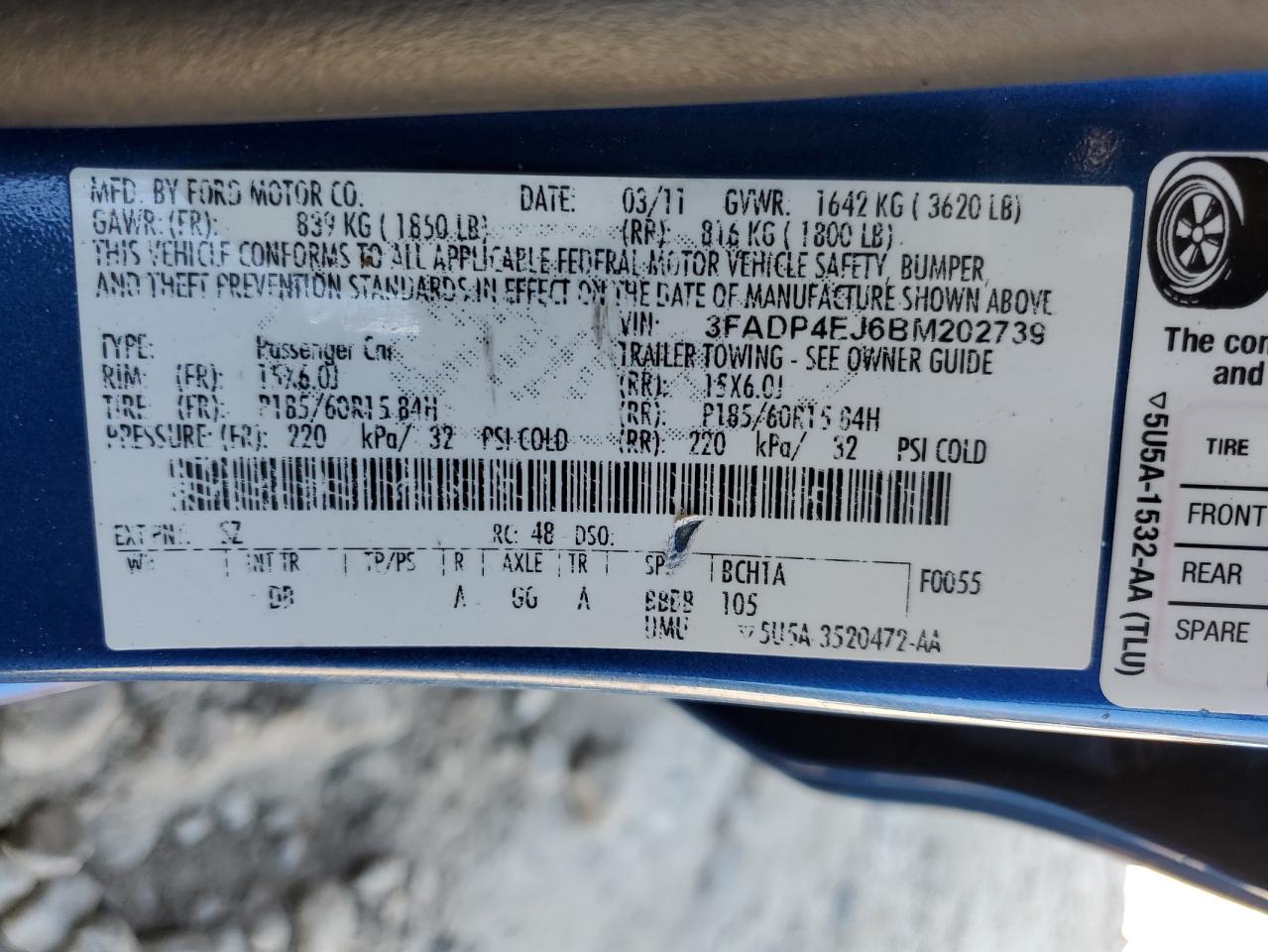 2011 Ford Fiesta Se VIN: 3FADP4EJ6BM202739 Lot: 89550045