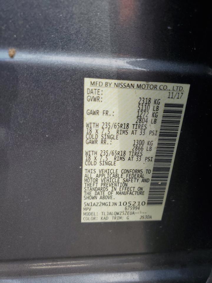 2018 Nissan Murano S VIN: 5N1AZ2MG1JN105210 Lot: 86143635
