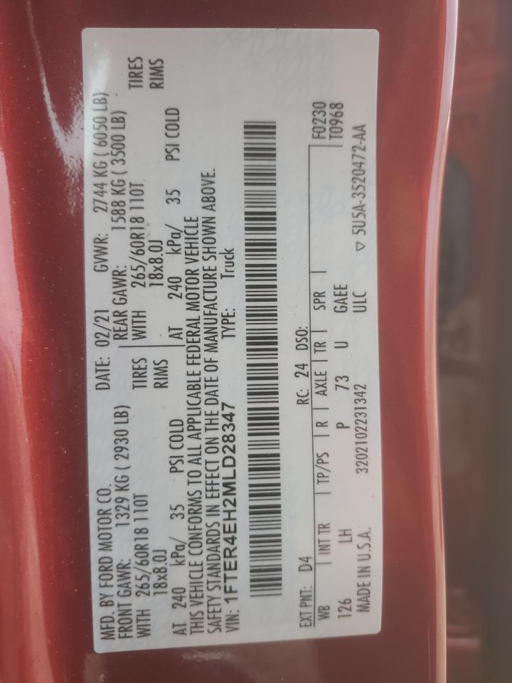 2021 Ford Ranger Xl VIN: 1FTER4EH2MLD28347 Lot: 85341265