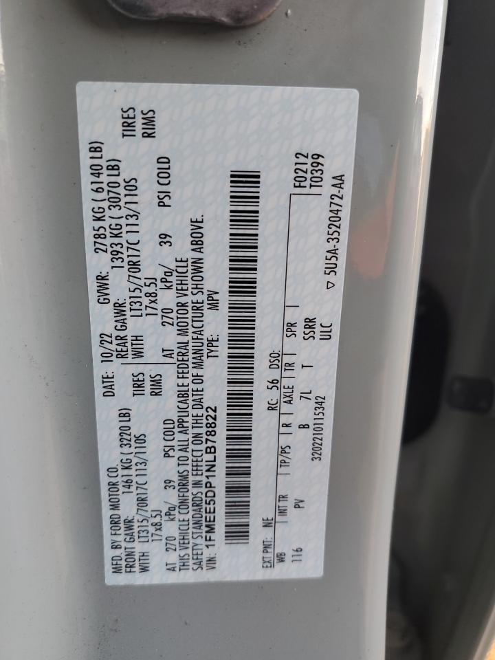 2022 Ford Bronco Base VIN: 1FMEE5DP1NLB78822 Lot: 90946595