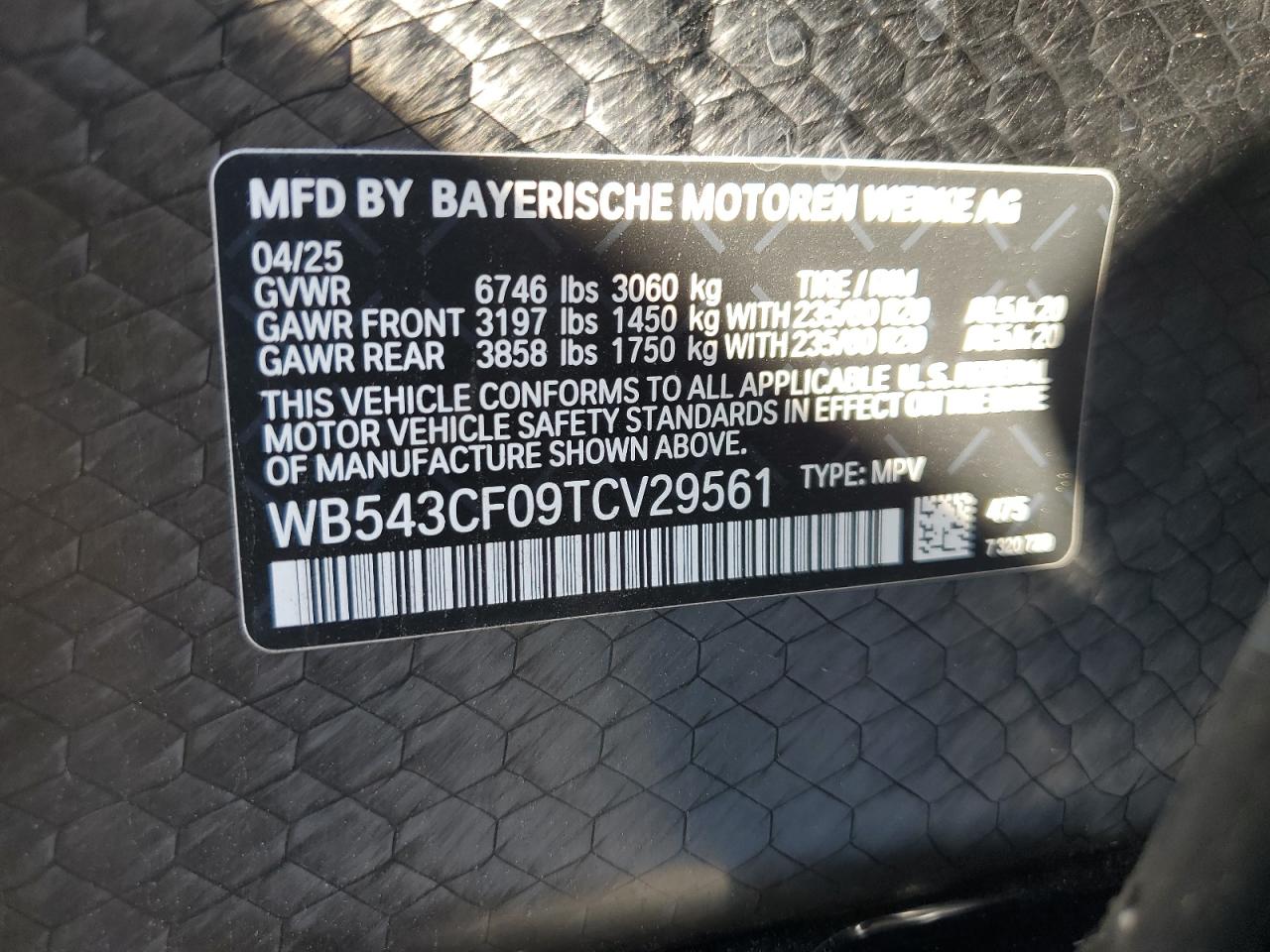 2026 BMW Ix xDrive45 VIN: WB543CF09TCV29561 Lot: 90124905