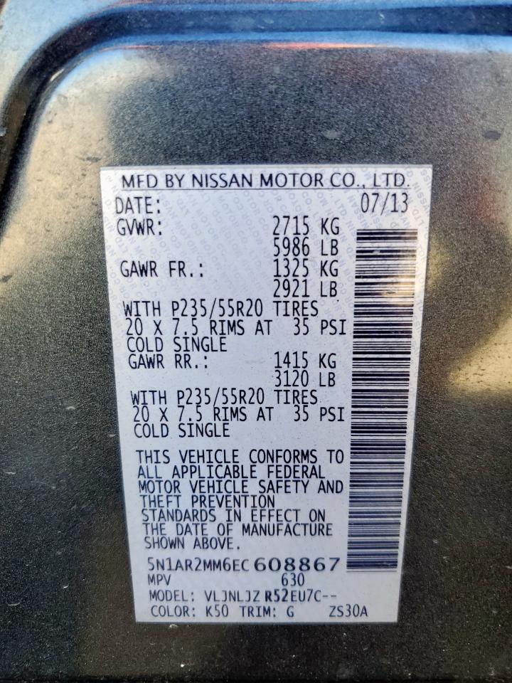 2014 Nissan Pathfinder S VIN: 5N1AR2MM6EC608867 Lot: 86189645