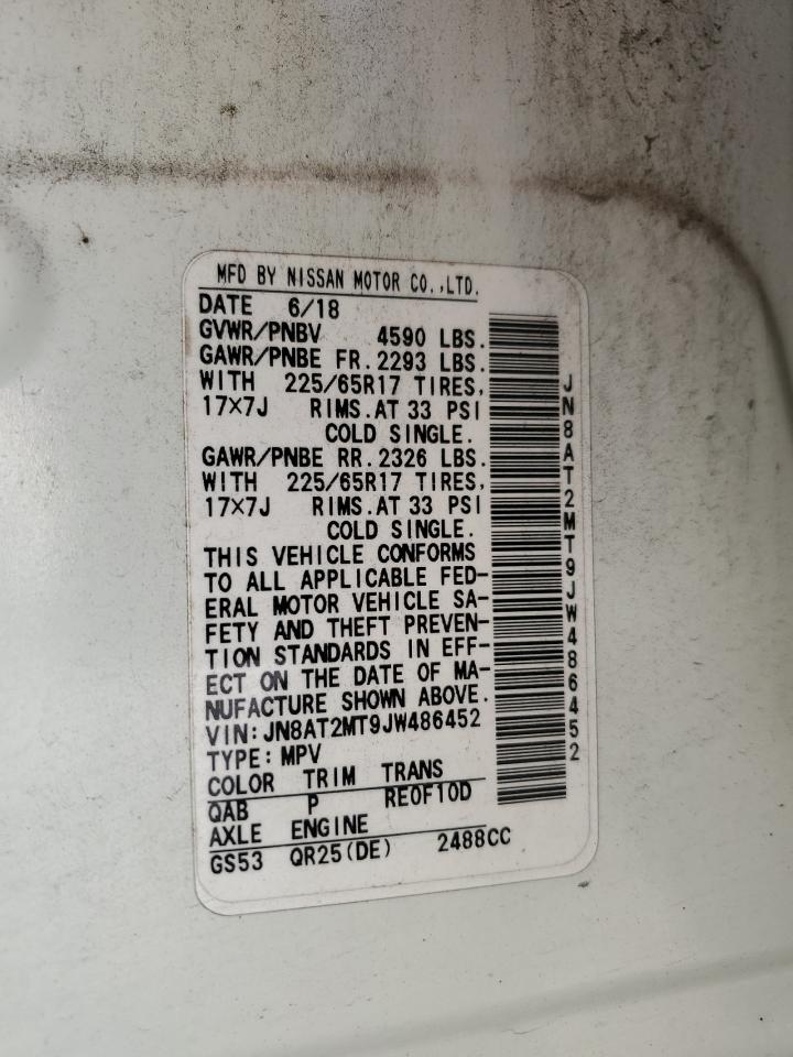 2018 Nissan Rogue S VIN: JN8AT2MT9JW486452 Lot: 85010545