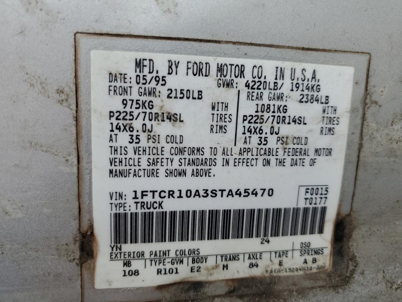 1995 Ford Ranger VIN: 1FTCR10A3STA45470 Lot: 92413035