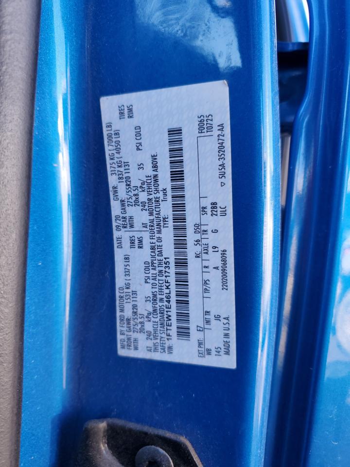 2020 Ford F150 Supercrew VIN: 1FTEW1E46LKF17351 Lot: 85488025