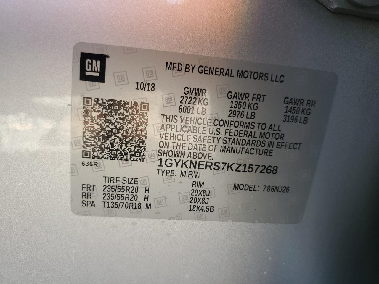 2019 Cadillac Xt5 Premium Luxury VIN: 1GYKNERS7KZ157268 Lot: 84785945