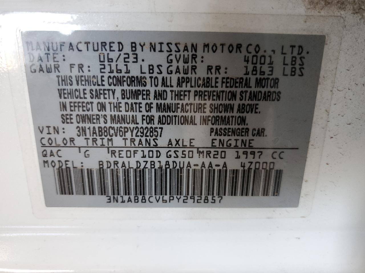 2023 Nissan Sentra Sv VIN: 3N1AB8CV6PY292857 Lot: 84792125