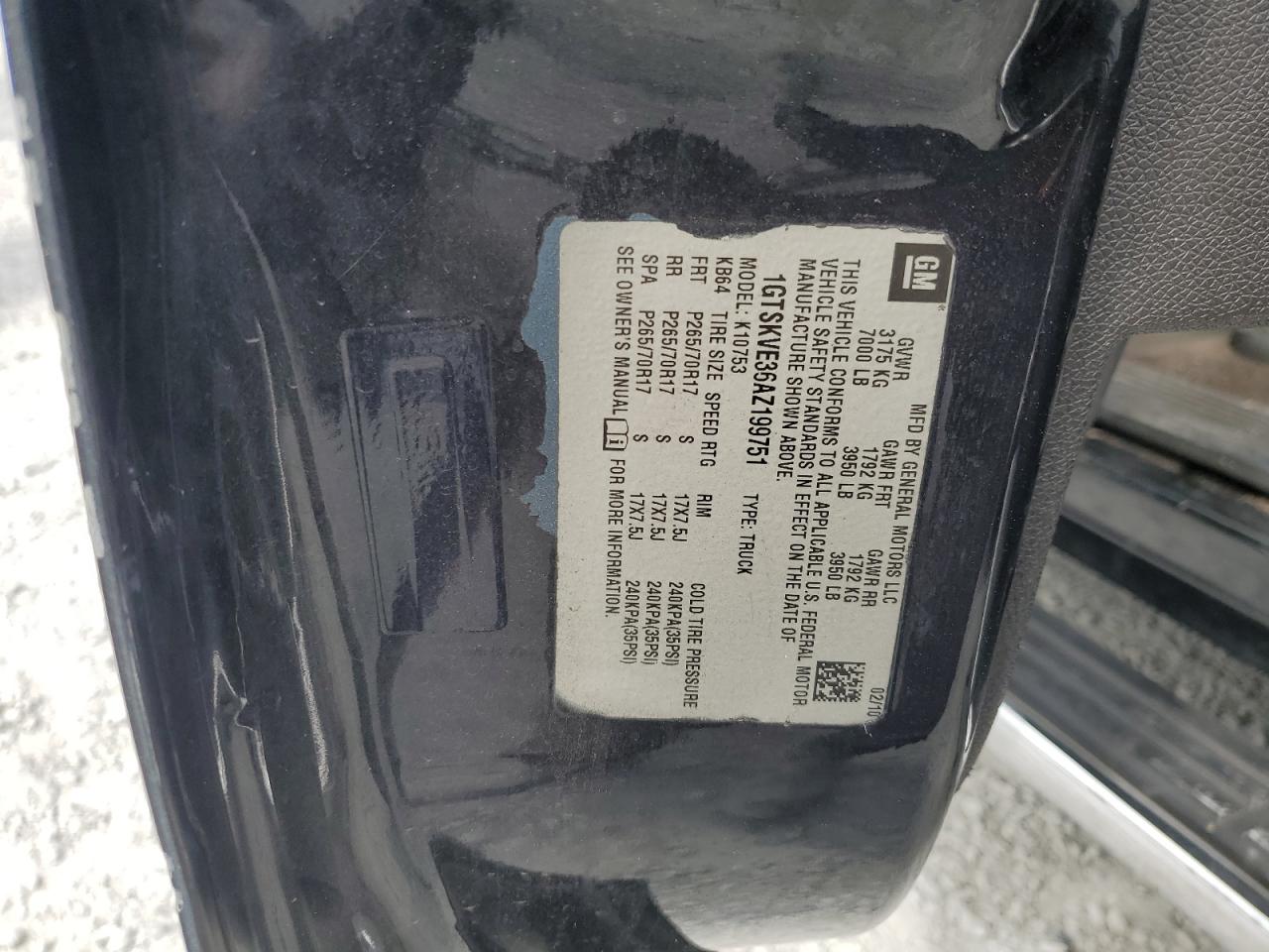 2010 GMC Sierra K1500 Sle VIN: 1GTSKVE36AZ199751 Lot: 85171215