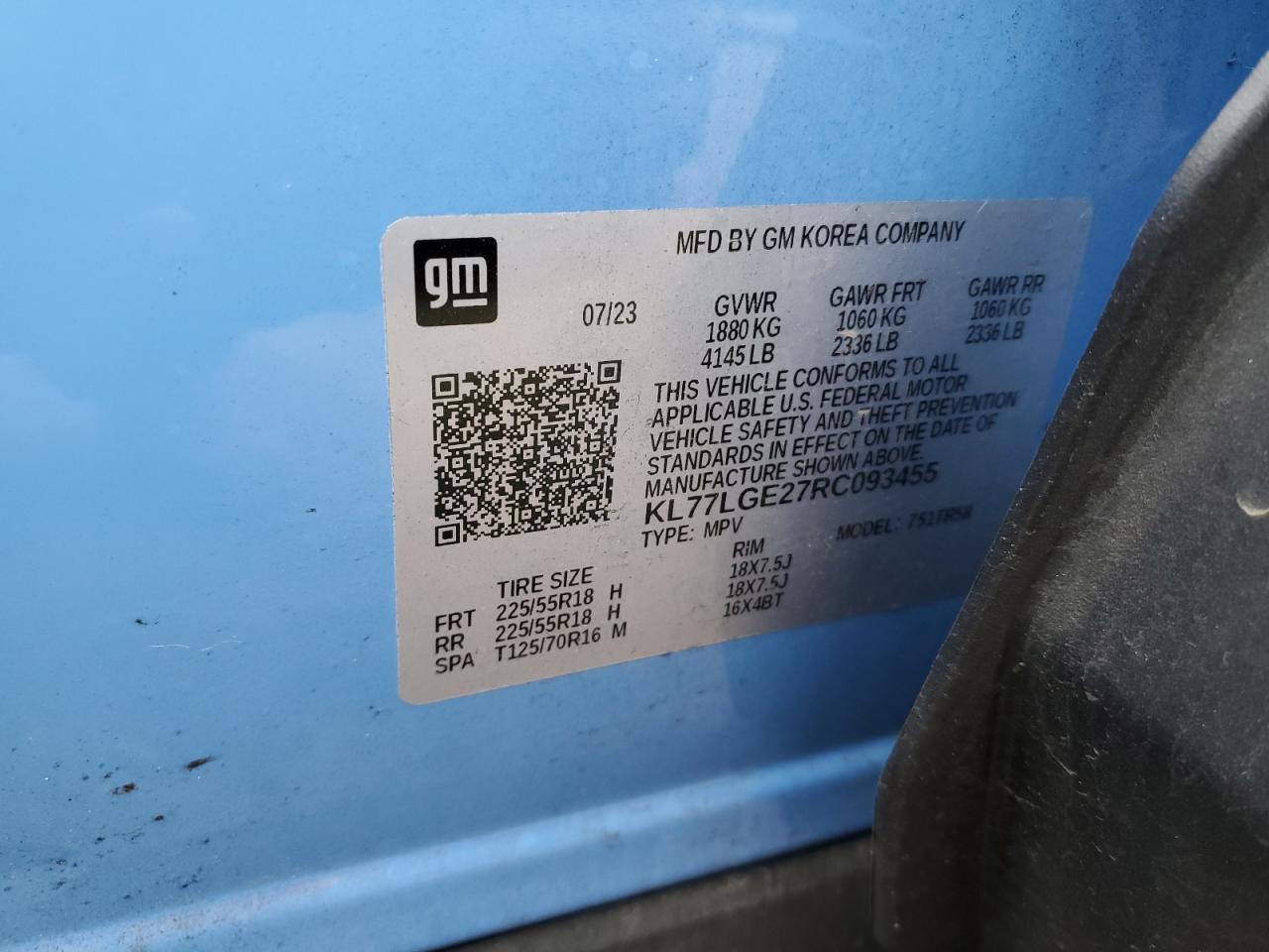 2024 Chevrolet Trax 1Rs VIN: KL77LGE27RC093455 Lot: 86433295