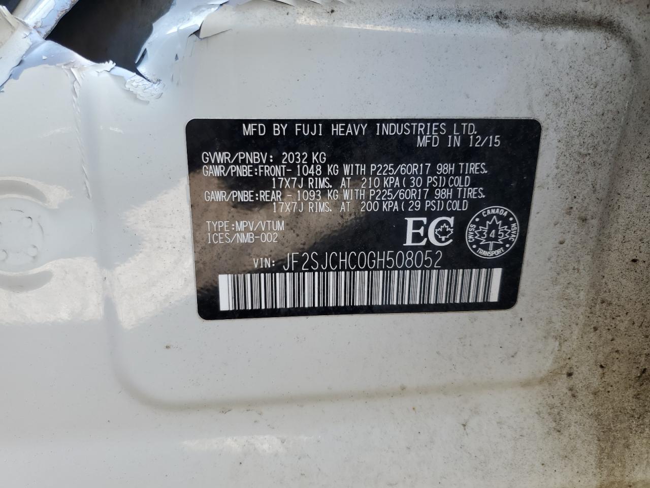 2016 Subaru Forester 2.5I Limited VIN: JF2SJCHC0GH508052 Lot: 86220545