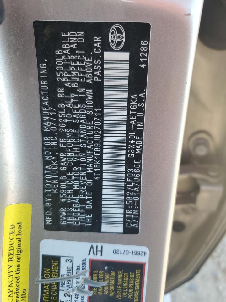 2018 Toyota Avalon Xle VIN: 4T1BK1EB9JU270711 Lot: 82462155