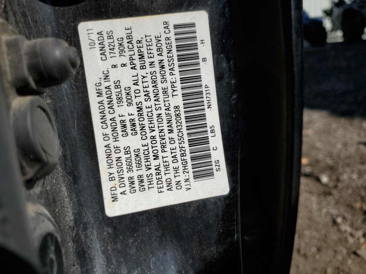 2012 Honda Civic Lx VIN: 2HGFB2F55CH320838 Lot: 81967825