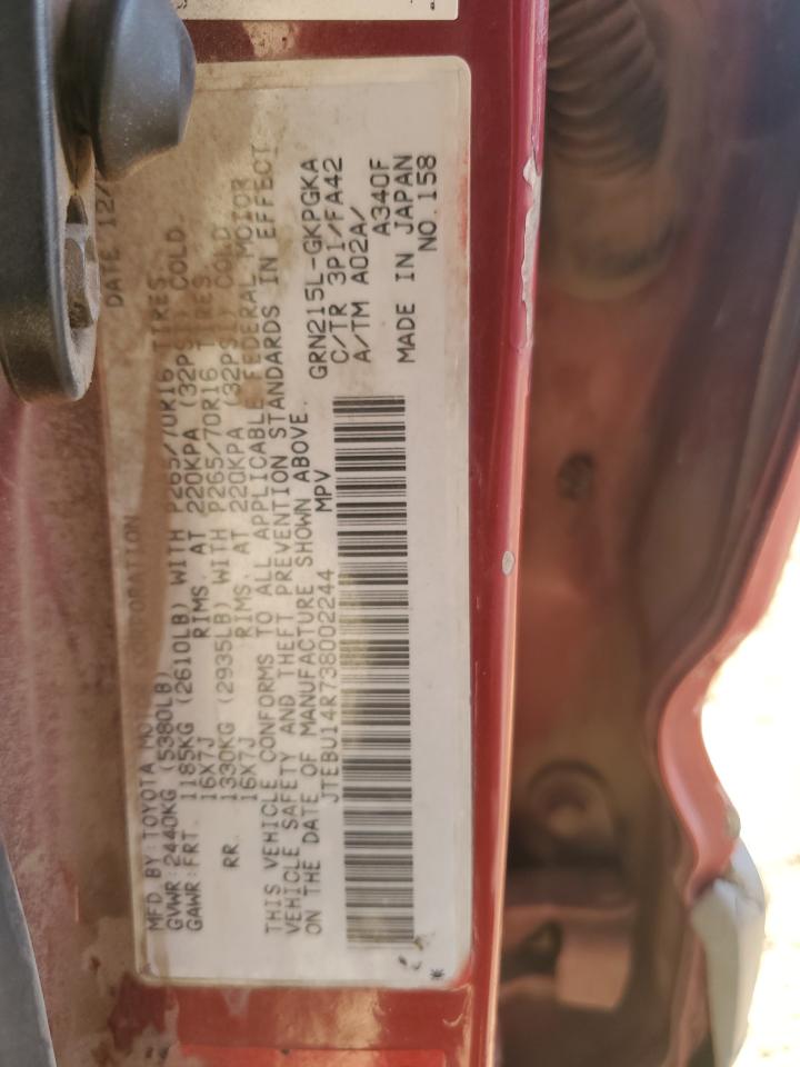 2003 Toyota 4Runner Sr5 VIN: JTEBU14R738002244 Lot: 84640945