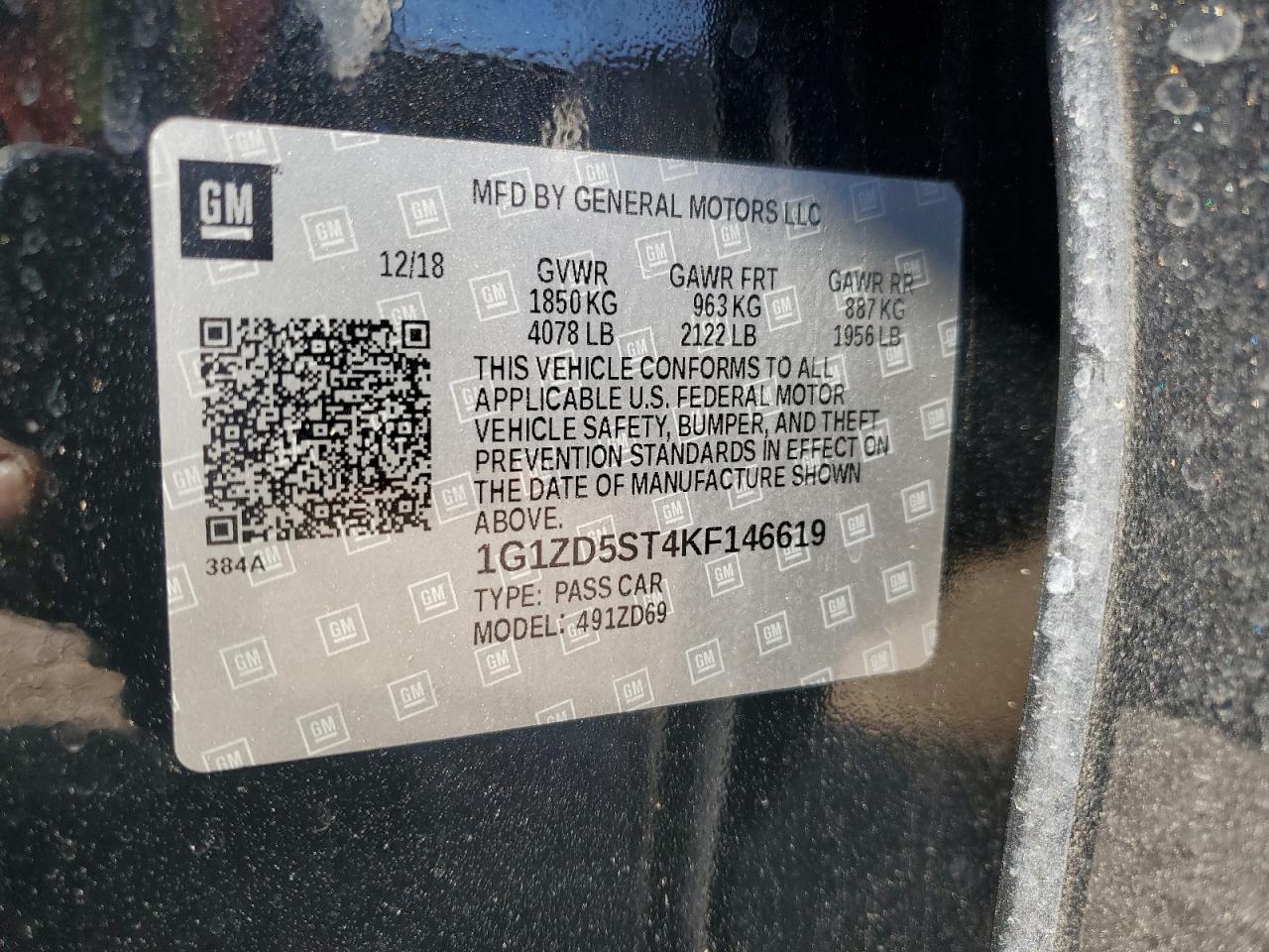 2019 Chevrolet Malibu Lt VIN: 1G1ZD5ST4KF146619 Lot: 86634975